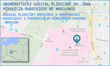 ODDZIAŁ KLINICZNY ONKOLOGII I HEMATOLOGII DZIECIĘCEJ Z PODODDZIAŁEM WZMOZONEGO NADZORU - UNIWERSYTECKI SZPITAL KLINICZNY IM. JANA MIKULICZA-RADECKIEGO WE WROCŁAWIU - UL. BOROWSKA 213,  WROCŁAW