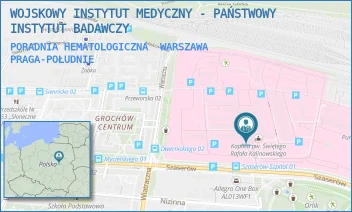 PORADNIA HEMATOLOGICZNA - WOJSKOWY INSTYTUT MEDYCZNY - PAŃSTWOWY INSTYTUT BADAWCZY - SZASERÓW 128,  WARSZAWA PRAGA-POŁUDNIE